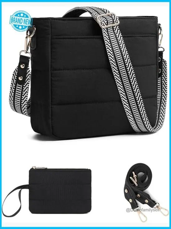 Puffer Quilted Crossbody Hobo Bag with Detachable Straps and Coin Wallet