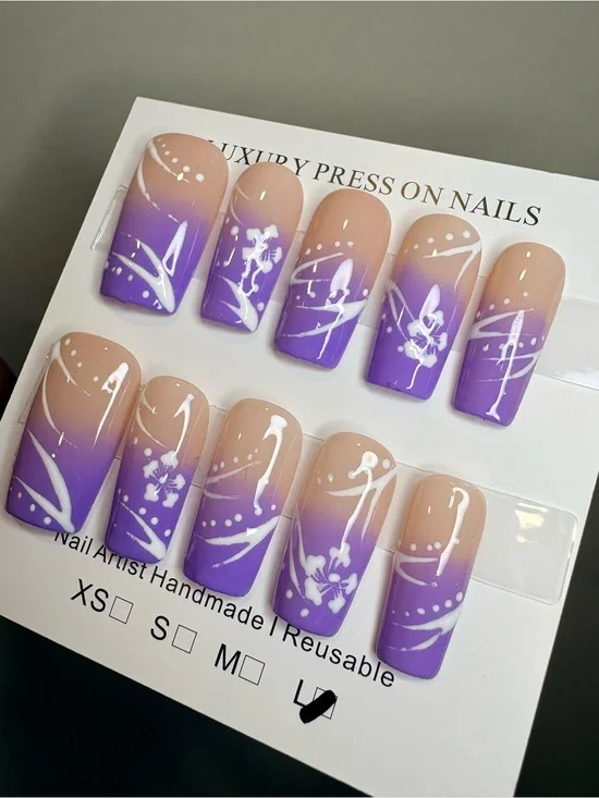 Purple Ombre Floral Press-On Nails