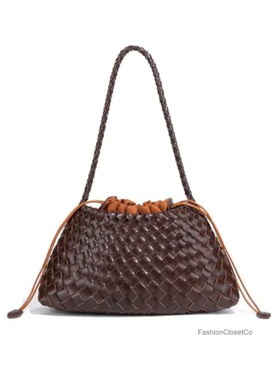 2 Pcs Slouchy Woven Hobo Bag Set - Faux Leather Shoulder Crossbody Tote for