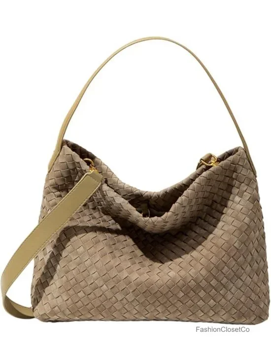 Woven Faux Leather Hobo Shoulder Bag Satchel Crossbody Tote Handbag with
