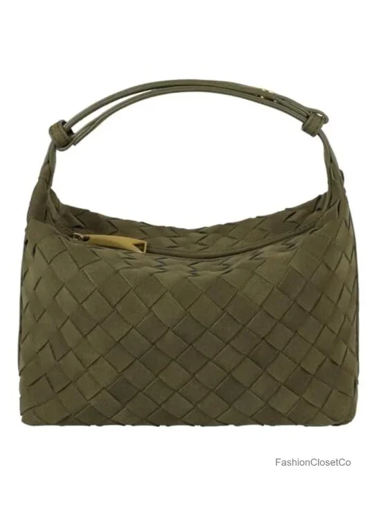 Faux Suede Woven Hobo Handbag with Adjustable Strap Mini Shoulder Bag