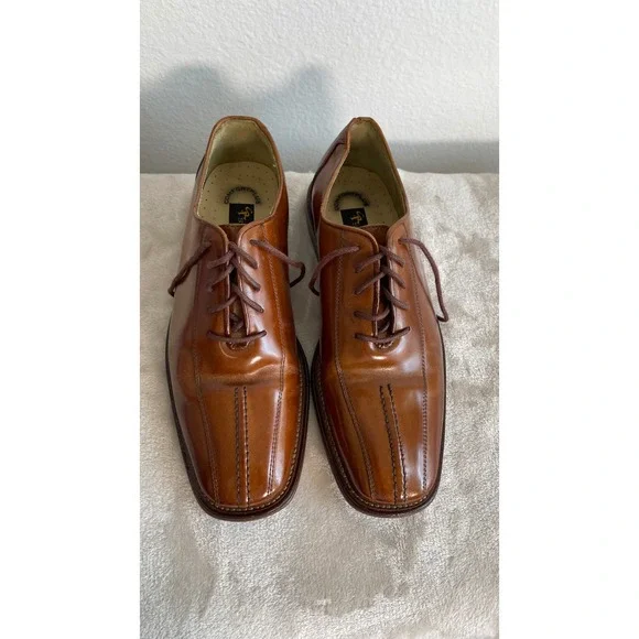 Stacy Adams Mens Cognac Brown Leather Bicycle Toe Oxford Dress Shoes 23090 8M