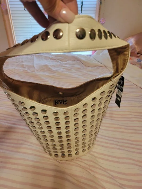 Steve Madden Creme Studded Bucket Bag. Bought At Dillards.
