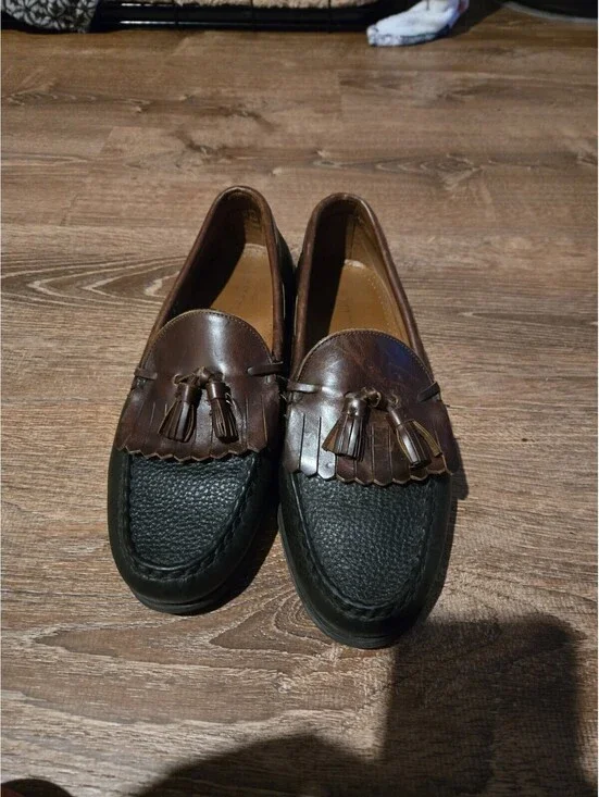 Allen Edmonds Nashua Leather Tassel Loafers Mens 10 D Black Brown Slip On Dress
