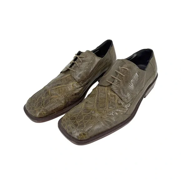 David Eden Green Exotic Lizard Crocodile Leather Dress Shoes Mens 8.5 Square Toe