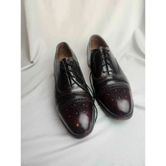 Vintage Johnston & Murphy Semi-Brogue Oxford Dress Shoes Mens Size 8D Burgundy