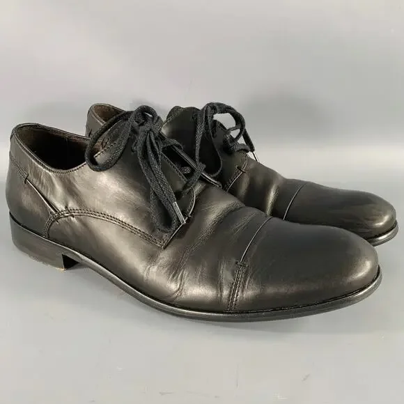 JOHN VARVATOS Size 9.5 Black Leather Derby Lace-Up Shoes