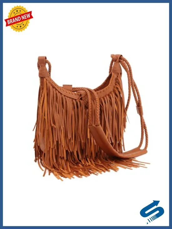 Vintage Fringe Hobo Bag with Tassel - Faux Suede Leather Shoulder Purse