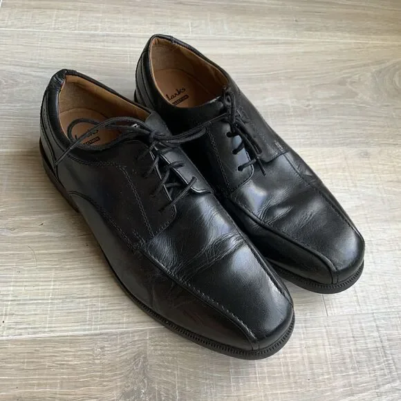 Clarks Collection Mens Dress Comfort Shoes Sz 10 Black Leather Bicycle Toe Lace