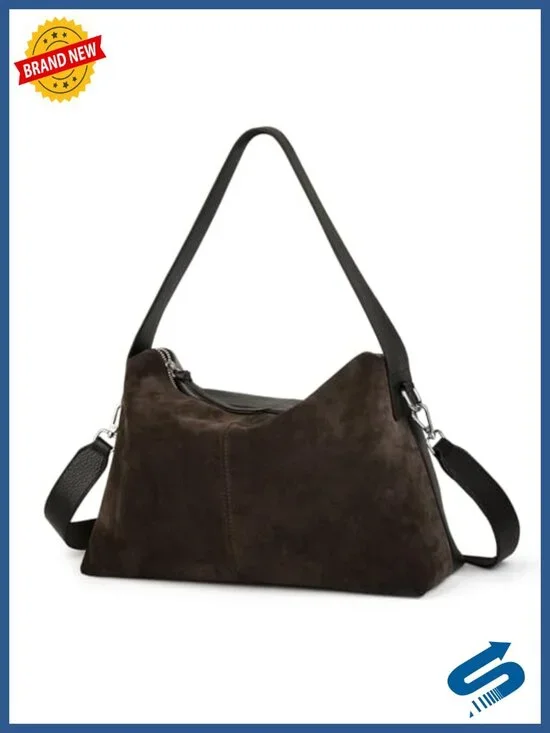 Suede Leather Crossbody Bag with Adjustable Strap Slouchy Hobo Tote