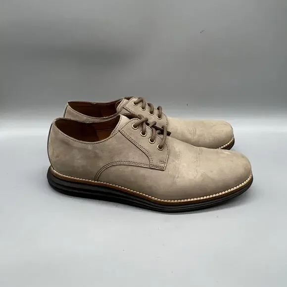 Cole Haan Shoes Mens 7.5 Beige Suede Grand OS Derby Oxford Lace Up Dress Comfort