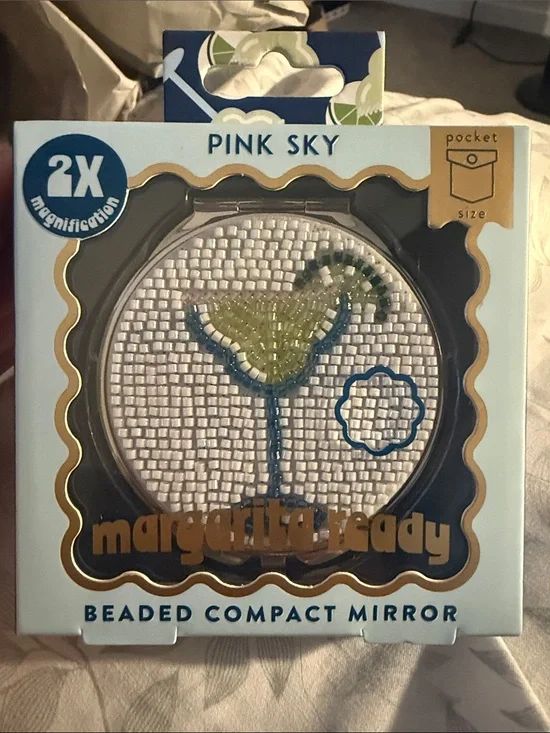 Pink Sky Beaded Compact Mirror “Margarita Ready”