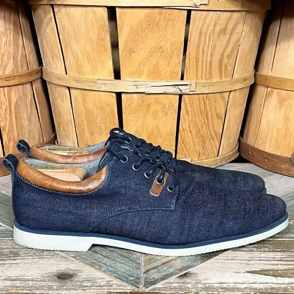 Bull Boxer Justyfi Denim Navy Canvas Tan Leather Casual Oxfords Mens Size 13