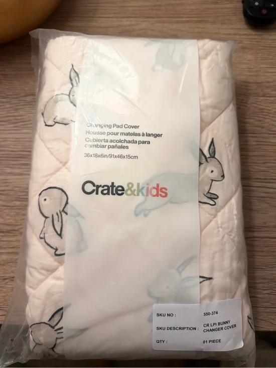 Crate & Kids Bunny Changing Pad Cover - Light Pink