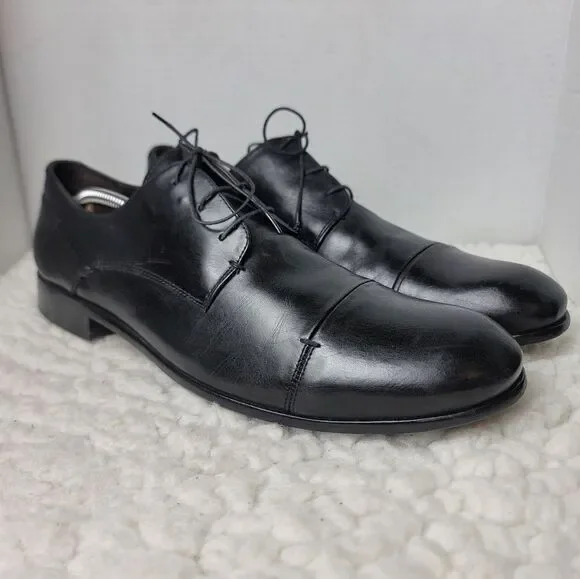 John Varvatos Cap Toe Derby Dress Shoes Black Leather Mens 13