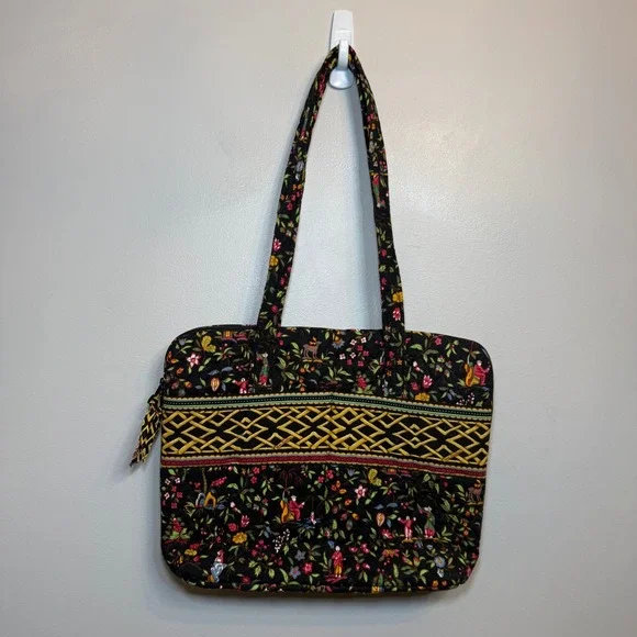 Vera Bradley Vintage Ming Print Quilted Laptop Bag Black Floral Tech Tote Zip Up