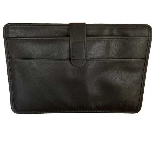 BEIS Black Vegan Leather Laptop Sleeve Padded Slim Case w/Pockets Travel Work