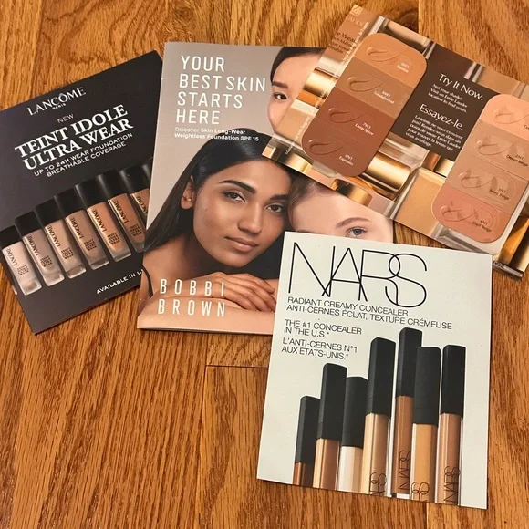 Lot of 4 sample cards- NARS, Estée Lauder, Bobbi‎ Brown, Lancôme