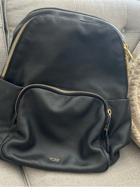 Tumi Black Leather Interior ID Patch with Gold Logo