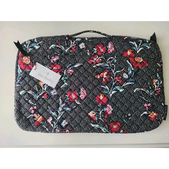 Vera‎ Bradley Womens Perennials Noir Dot Laptop Organizer Bag Floral Black Red