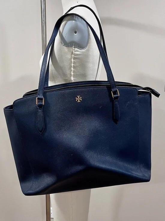 Tory Burch Navy Leather Laptop Tote