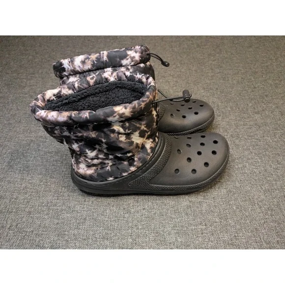 Crocs Black Faux Fur Lined Hybrid Snow Tie Dye Boots Drawstring Men's Size 11