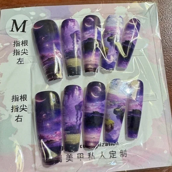 Purple Galaxy Press-On Nails - Women Makeup Press-On Nails