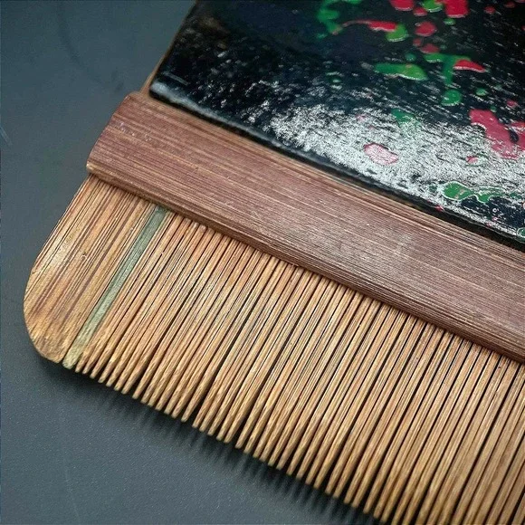 Vintage Black Brown Dyed Wood Bamboo Super Dense Tooth Classic‎ Hair Comb Retro