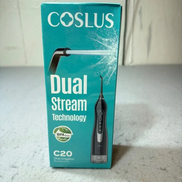 COSLUS Water Dental Flosser Oral Irrigator C20 Black NEW Portable Dual Stream