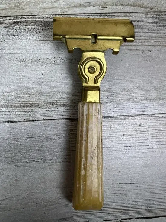 Vintage Schick Deluxe Injector Safety Razor Bakelite Handle Type E Brass USA