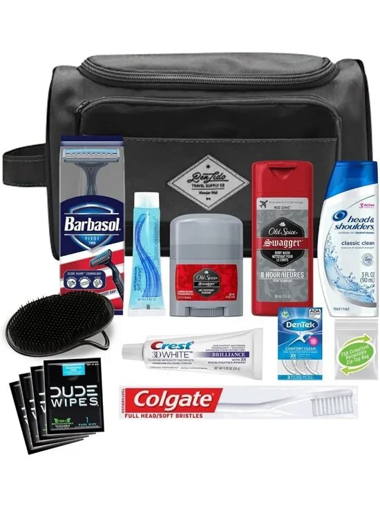 15-Piece Men's Travel Essentials Kit - TSA Compliant, Dandruff Shampoo & Scalp