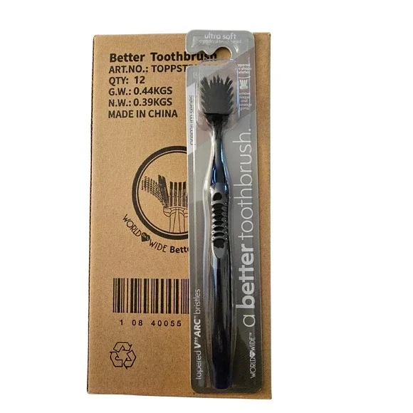 World Wide Daily A Better Toothbrush Ultra Soft Black‎ 12 pack