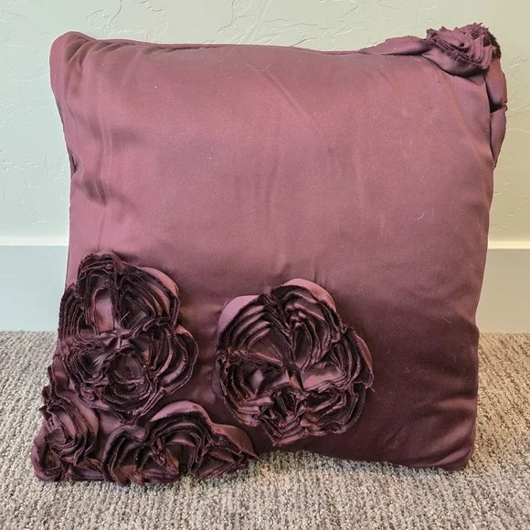 Purple Plum Throw Pillow Accent Rose Floral Design‎ Cute Room Decoration 16x16