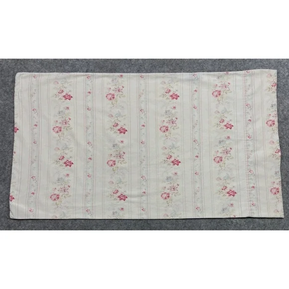 Vintage Ralph Lauren Josie Standard Pillowcase Pink Cottage Rose Floral Stripe
