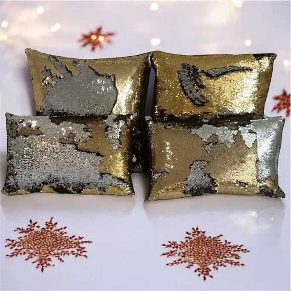 NWOT NEW Four (4) Aviva Stanoff Mermaid Sequin Gold/Silver/Black Luxury Pillows