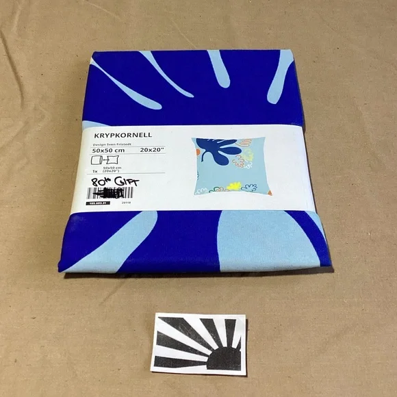 IKEA Nytillverkad KRYPKORNELL Cushion Cover Blue Retro 80s Leaf Print 20x20