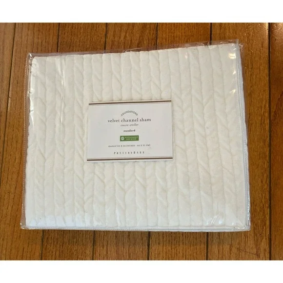 Pottery Barn NWT Velvet Channel Textured Sham Standard Size Ivory