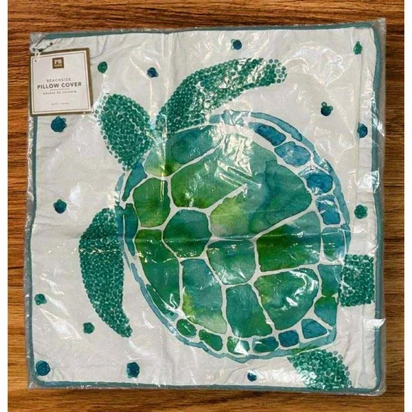 Pottery Barn Turtle Pillow Cover New in PKG Beachside Sequin NWT 16