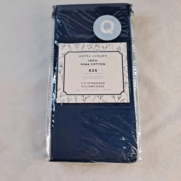 Hotel Luxury 625 TC 100% Pima Cotton 2x Standard Pillowcases Navy Blue Bedding
