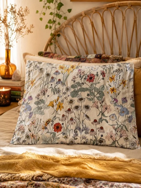 4/$15 Vintage Boho Bedroom Home Decor Floral Cotton Pillow Sham in Cream