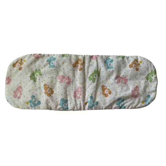 Vintage Care Bears Crib Pillow White Pastel Heart Print 80s Retro Nursery Decor