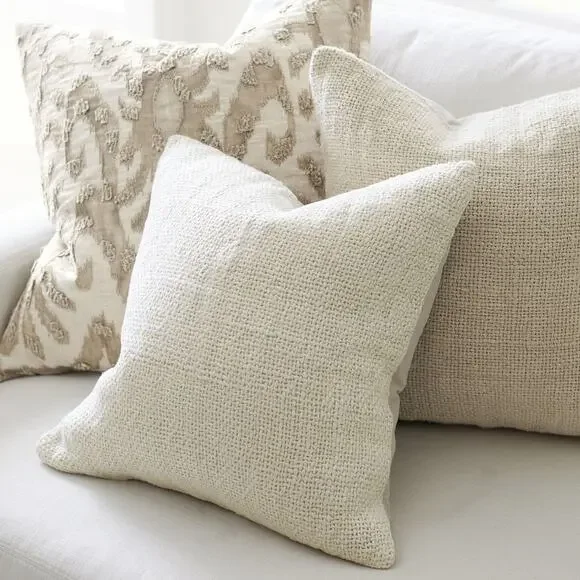 POTTERY BARN Faye Linen Textured Pillow Cover, Ivory Set of 2, 20