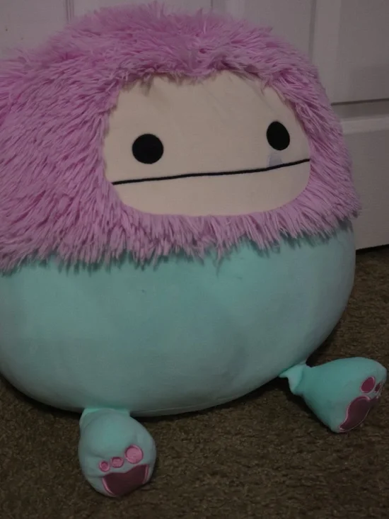 Plush Monster Pillow - Pink Furry Top, Mint Body