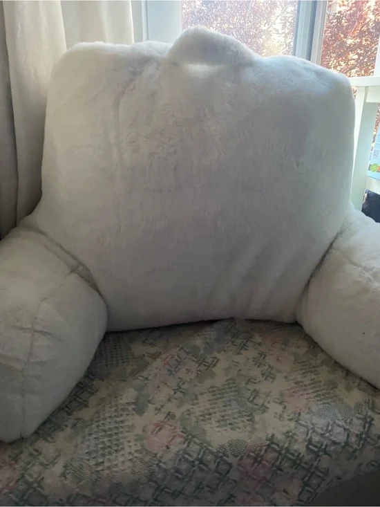 Plush White Bed Rest Pillow with Arm Supports