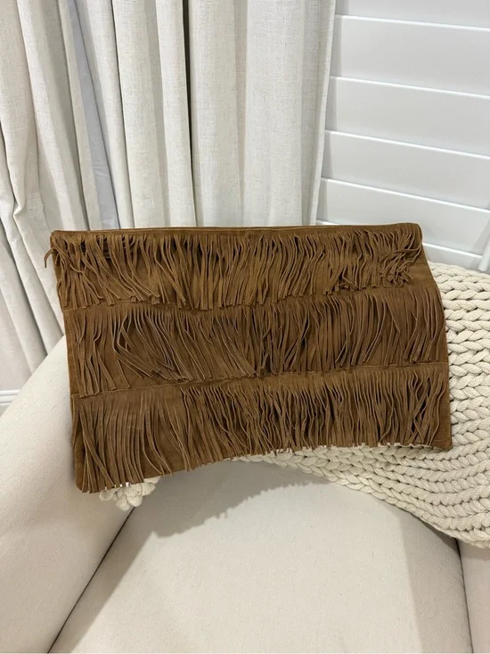 Williams Sonoma Fringed Suede Pillow Cover