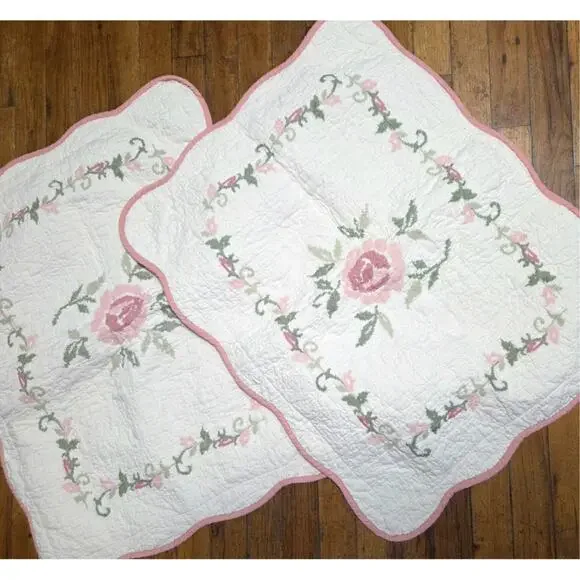 Lot 2 Vtg Pillow Cases Country Living Sewn Pink ROSES Floral Cottage Core
