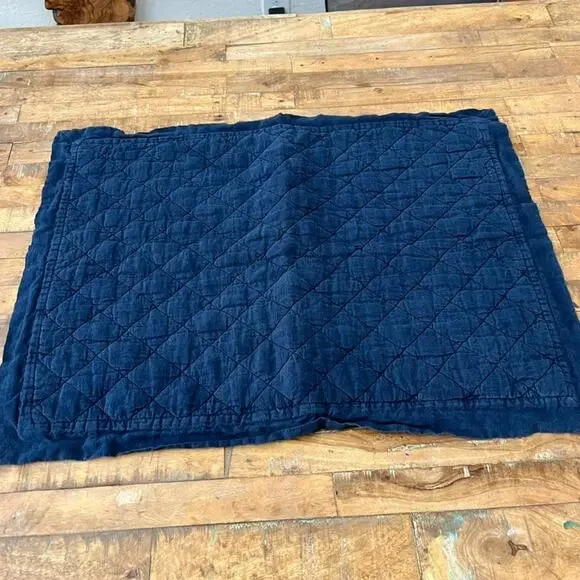 Pottery Barn Linen Quilted Pillow Sham Diamond Stitching Navy Blue Standard Size