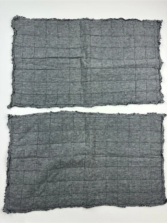 West Elm Washed Linen Quilted Black King Size Pillow Shams Two