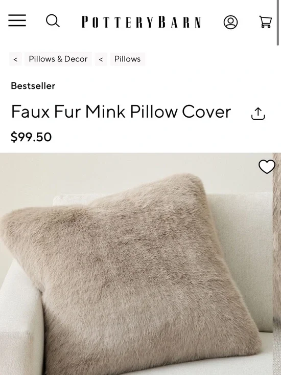 Pottery Barn Faux Fur  Mink color Dove New 24