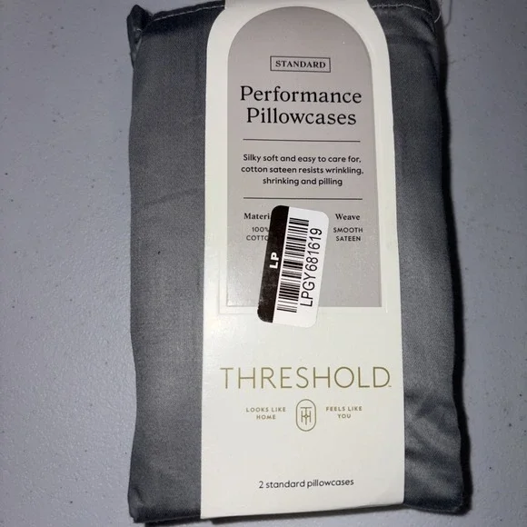 Threshold Solid Gray Sateen Cotton Performance Standard Pillowcase 2 Count NWOT